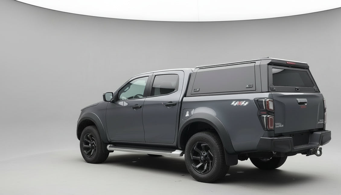 Gray pickup ute truck with grey canopy