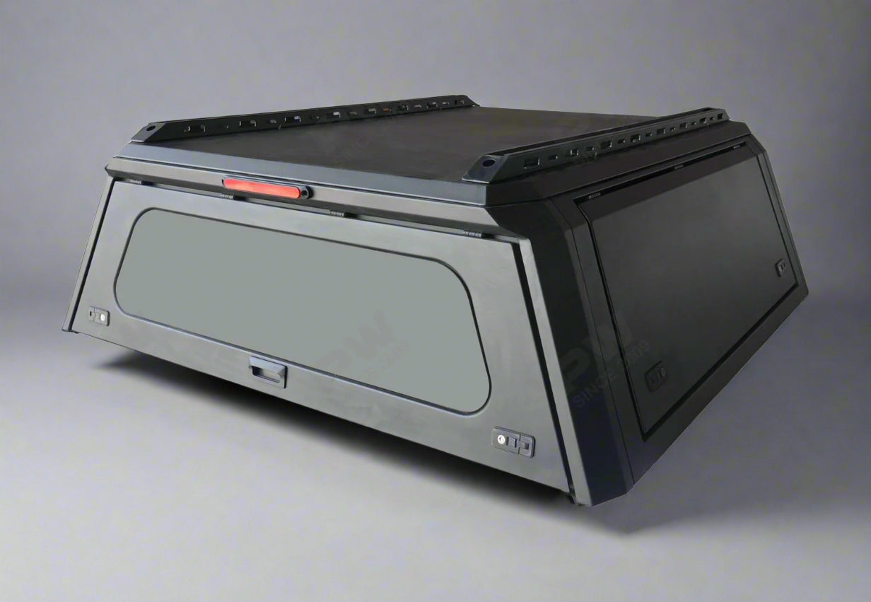 Roof box for a vehicle on a gray background